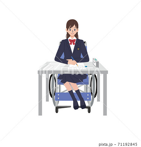 車椅子で試験をうける女子高生 イラストのイラスト素材