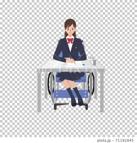 一個高中女生坐在輪椅上考試的插圖 一個高中女生坐在輪椅上考試的插圖 71192845