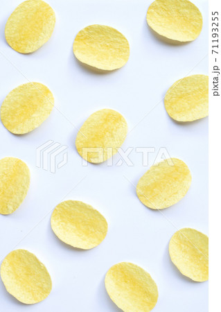 Potato chips on white background. Top view 71193255