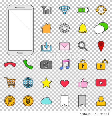 Smartphone and icon set (colorful, with outline) 71193651
