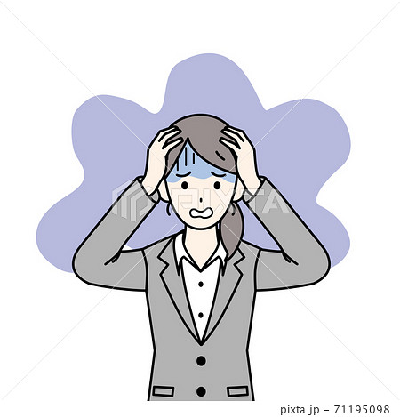 会社員の女性　不安　パニック　仕草 71195098