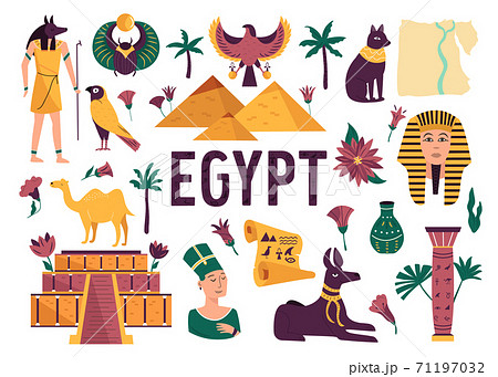 Set of symbols, landmarks, objects of ancient Egypt. Vector illustration 71197032