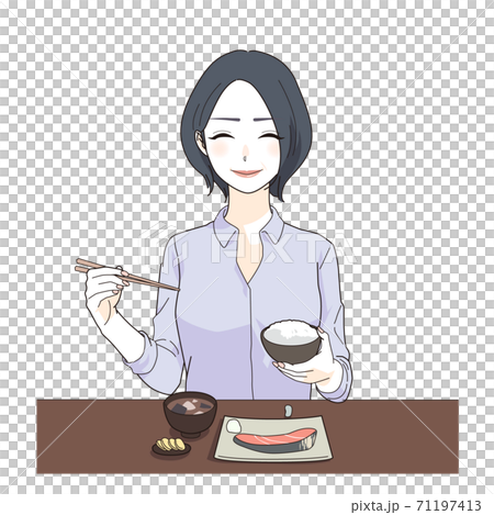 Woman eating with chopsticks 71197413