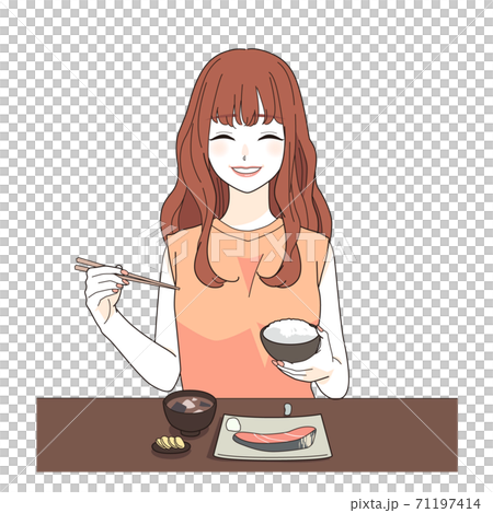 女人用筷子吃飯 71197414