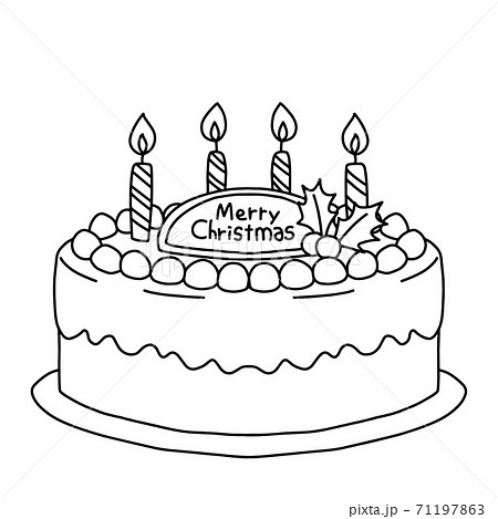 クリスマスケーキ かわいい 線画のイラスト素材