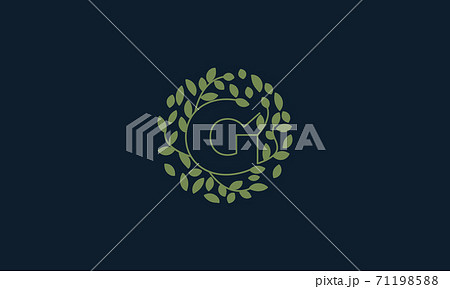 Letter G with leaf green garden nature ornament...のイラスト素材 [71198588 ...