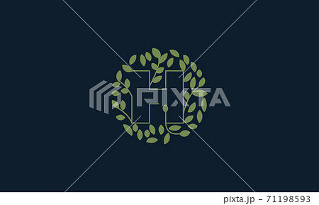 Letter H with leaf green garden nature ornament...のイラスト素材 [71198593 ...