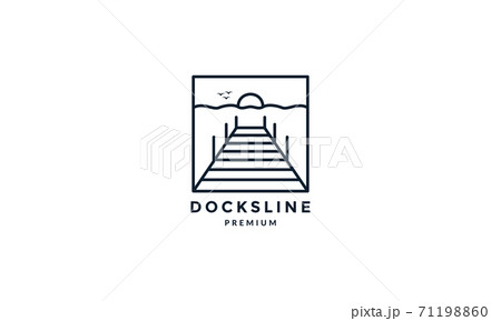 docks with sunset line outline simple logo vector icon illustration 71198860