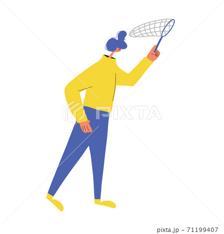 Character with butterfly net isolated on white background. Character with butterfly net isolated on white background. 71199407