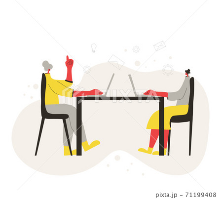 Man work with laptop. Vector flat design. Man work with laptop. Vector flat design. 71199408