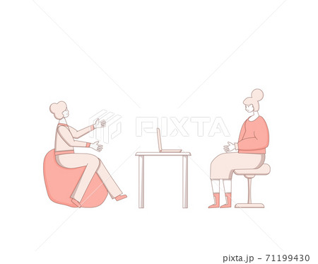Online stress therapy scene. Color vector flat. Online stress therapy scene. Color vector flat. 71199430