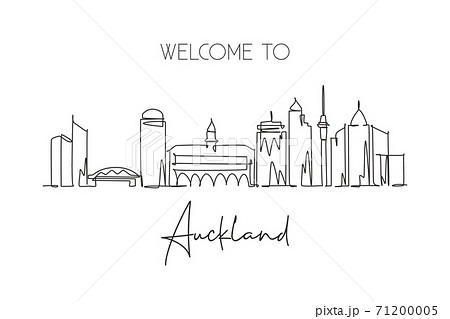 Single continuous line drawing Auckland skyline, New Zealand. Famous city scraper landscape postcard. World travel destination concept. Editable stroke modern one line draw design vector illustration 71200005