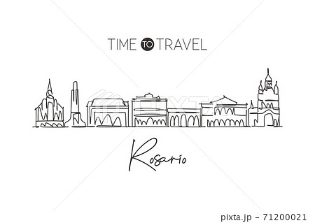 One continuous line drawing Rosario city skyline, Argentina. Beautiful landmark postcard. World landscape tourism travel vacation. Editable stylish stroke single line draw design vector illustration 71200021