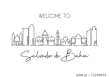 One continuous line drawing of Salvador de Bahia city skyline, Brazil. Beautiful landmark wall decor poster print. World landscape tourism travel. Stylish single line draw design vector illustration 71200024