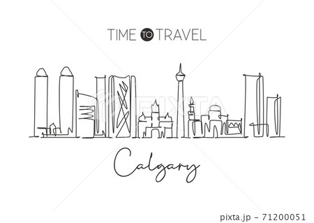 One Single Line Drawing of Edmonton City Skyline, Canada. World