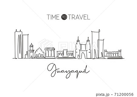 Single continuous line drawing Guayaquil city skyline Ecuador. Famous city scraper landscape postcard. World travel destination concept. Editable stroke modern one line draw design vector illustration 71200056