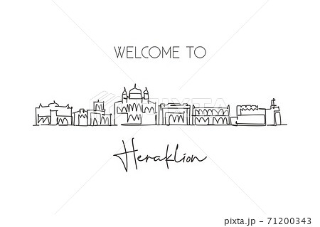 One continuous line drawing of Heraklion city skyline, Greece. Beautiful landmark postcard. World landscape tourism travel vacation. Editable stylish stroke single line draw design vector illustration 71200343