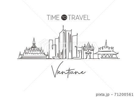 One single line drawing Vientiane city skyline, Laos. World historical town landscape postcard. Best place holiday destination. Editable stroke trendy continuous line draw design vector illustration 71200561