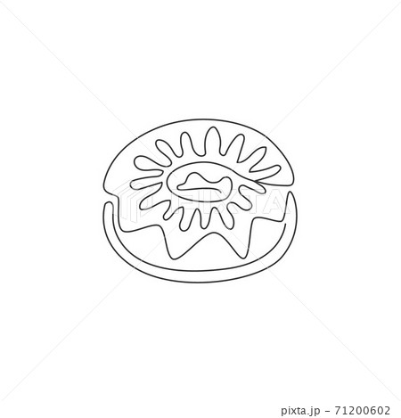 One continuous line drawing of fresh sweet delicious American donuts restaurant logo emblem. Fast food doughnut cafe shop logotype template concept. Modern single line draw design vector illustration 71200602