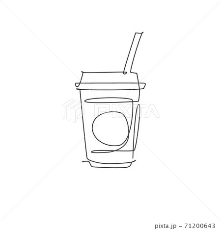 One single line drawing of fresh soft drink on plastic glass logo graphic vector illustration. Cafe menu and restaurant badge art concept. Modern continuous line draw design street food logotype 71200643