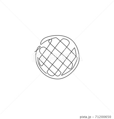 One single line drawing of fresh waffles store logo vector graphic illustration. Breakfast food cafe menu and restaurant badge concept. Modern continuous line draw design street food logotype 71200650