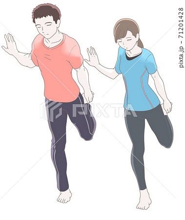 ストレッチをする男女 大腿四頭筋のイラスト素材
