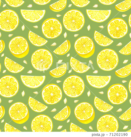 Watercolor lemon seamless patten. Hand drawn lemon tree fruits, leaves. 71202190