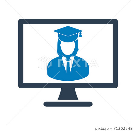 E Learning Icon. Graduate student symbol on Computer Monitor. Flat style vector EPS. E Learning Icon. Graduate student symbol on Computer Monitor. Flat style vector EPS. 71202548
