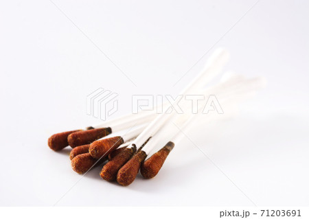 Ears swabs with medical iodine isolated on white background	 71203691