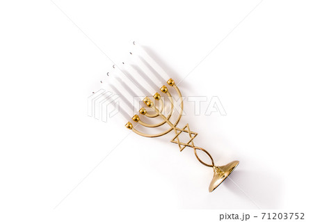 Jewish Hanukkah menorah isolated on white background.  71203752