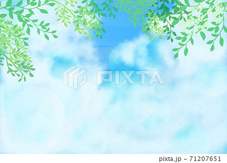 空と葉っぱの爽やかな背景イラストのイラスト素材