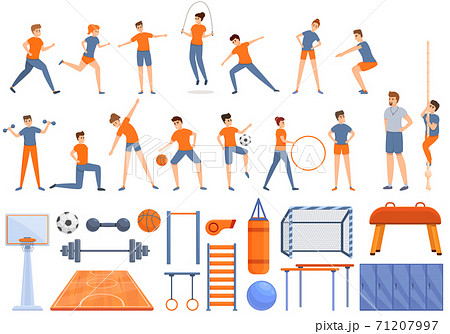 School gym icons set, cartoon style 71207997