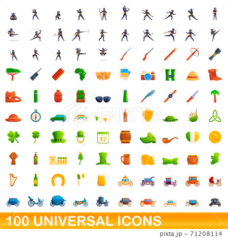 100 universal icons set, cartoon style 71208114