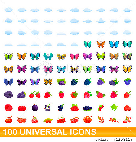 100 universal icons set, cartoon style 71208115