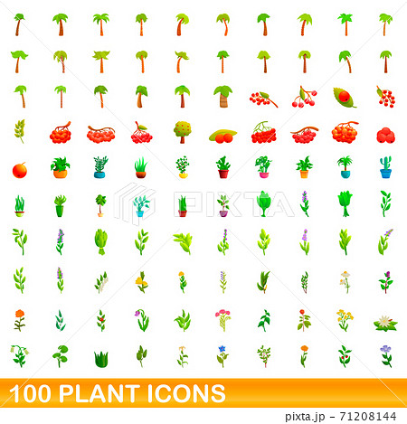 100 plant icons set, cartoon style 100 plant icons set, cartoon style 71208144