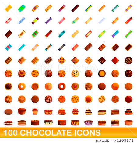 100 chocolate icons set, cartoon style 71208171