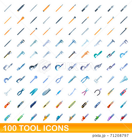 100 tool icons set, cartoon style 71208797