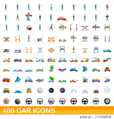100 car icons set, cartoon style 100 car icons set, cartoon style 71208856