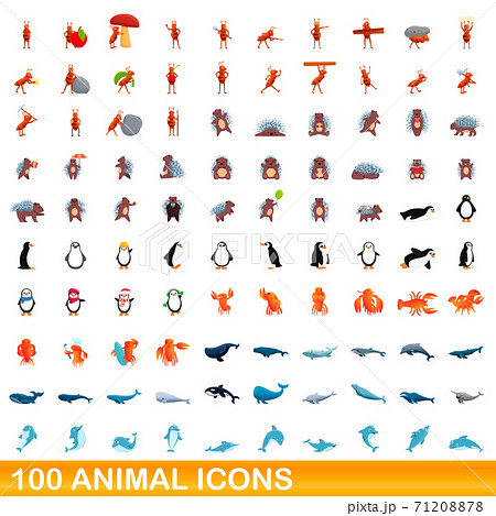 100 animal icons set, cartoon style 100 animal icons set, cartoon style 71208878