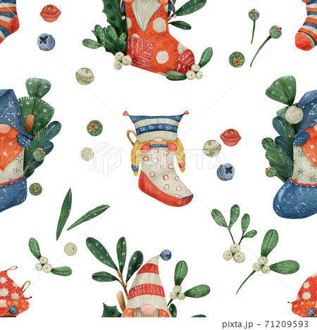 Christmas gnomes watercolor seamless pattern Christmas gnomes watercolor seamless pattern 71209593