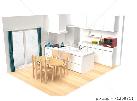 白いダイニングキッチン3dcgのイラスト素材