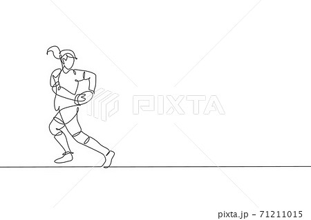 One continuous line drawing of young rugby...のイラスト素材 [71211015] - PIXTA