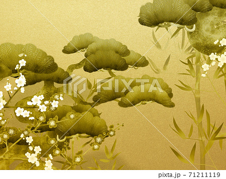 松竹梅を描いた金色の背景 - 複数のバリエーションがあります 松竹梅を描いた金色の背景 - 複数のバリエーションがあります 71211119
