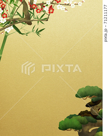 松竹梅と金箔の背景 - 複数のバリエーションがあります 71211177