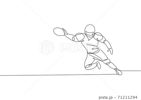 One single line drawing of young energetic american football player jump and catch ball for national league promotion. Sport competition concept. Modern continuous line draw design vector illustration 71211294