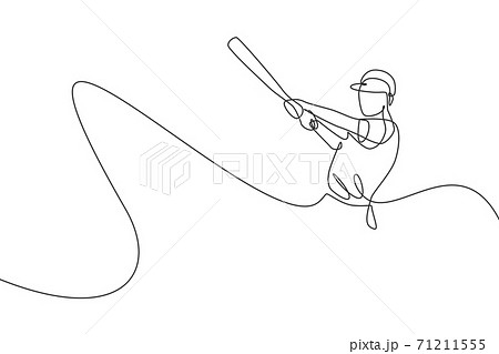 One single line drawing of young energetic man baseball player