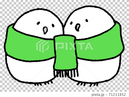 寄り添うフクロウ 緑色 のイラスト素材