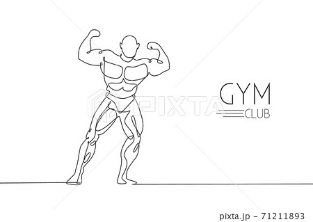 One Single Line Drawing Of Young Energetic のイラスト素材