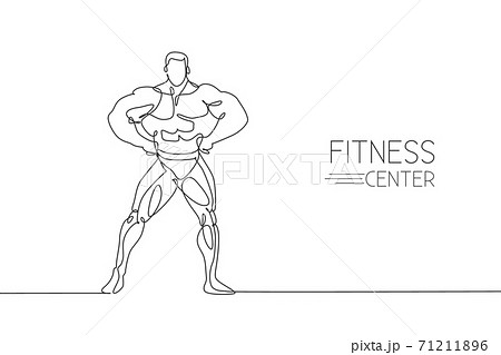 One Continuous Line Drawing Of Young Strong のイラスト素材