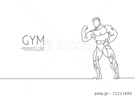 One Continuous Line Drawing Young Strong Model のイラスト素材